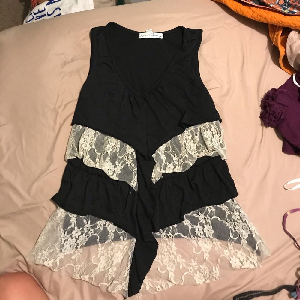 Black ruffle lace tank